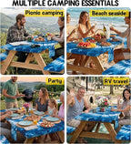 Picnic Table Cover with Bench Covers Camping Essentials Windproof Waterproof Patio Outdoor Tablecloth with Storage Bag, Fitted Rectangle Tables and Seats Tablecover for Rv Owner Camper 72in