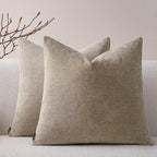 a moment Pack of 2 Decorative Chenille Throw Pillow Covers with Twill Cushion Covers for Sofa Living Room Couch Bed 18x18 Inch Light Brown