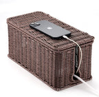 Large Cable Management Box, Handwoven Imitation Rattan Cord Organizer Cord Hider Box, Desk Cord Management Box to Hide Cords and Power Strips, 13.5" L x 6.2" W x 6" H, Dark Brown