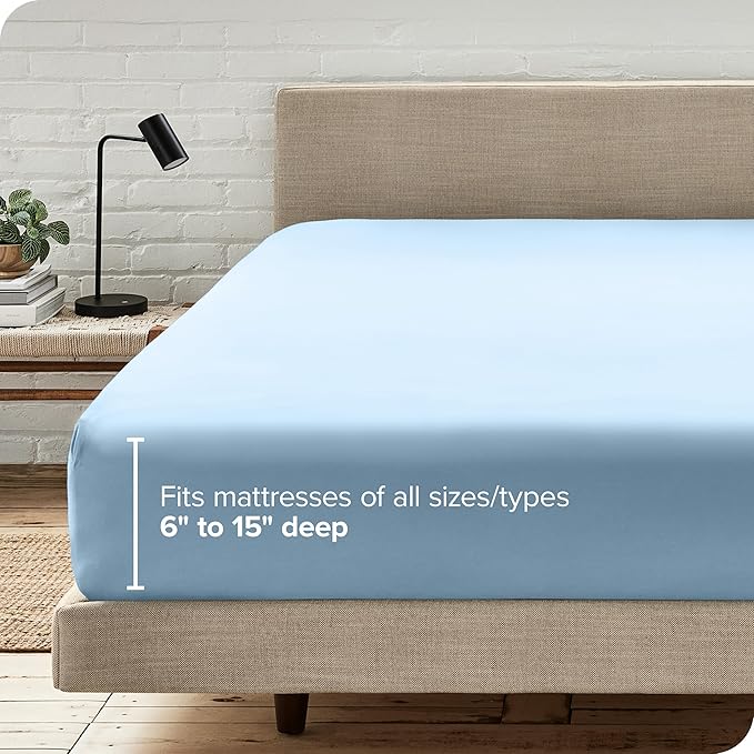 Bare Home Fitted Bottom Sheet Twin Size - Premium 1800 Microfiber - Ultra-Soft Hotel Luxury - Deep Pocket - Durable and Long Lasting (Twin, Light Blue)