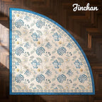 jinchan Elora Floral Corner Rug for Living Room Washable Bedroom Rug Vintage Romance Design Non Slip Quarter Circle Lightweight Low-Pile Throw Carpet for Reading Nook Playroom, 8ft Radius, Blue/Beige