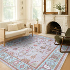 Fame Living Pink Oushak Runner Rug, Modern Runners, Vintage, Turkish, Eclectic, Floral, Pastel, Washable, Runner for Hallway, Kitchen, Bedroom, Bathroom, 2'5"x9'8"