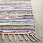 SAFAVIEH Rag Rug Collection Runner Rug - 2'3" x 14', Grey & Multi, Handmade Boho Stripe Cotton, Ideal for High Traffic Areas in Living Room, Bedroom (RAR121M)