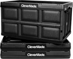 CleverMade Collapsible Storage Bins - Black 3 Pack 32L - Stackable Containers Heavy Duty Capacity Folding Crates - Space-Saving for Home