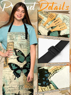 Bencailor 6 Pcs Spring Kitchen Aprons with Pockets Flower Rooster Bee Butterfly Sunflower Summer Aprons Bulk for Women(Classic Color,Butterfly)