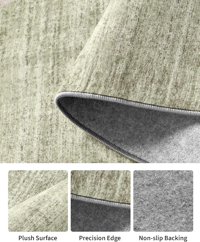Art&Tuft Non-Slip Runner Rug - 2x5 Runner Rug Washable Low-Pile Rugs Runners, Soft Distressed Carpet Runner for Bedroom Bathroom Kitchen Laundry Living Room, Green
