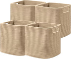 UBBCARE Set of 4 Storage Basket-13 X 13 X 13 In, Cotton Rope Basket for Shelves, Toys, Book, Cube Storage Bins with Handles, Woven Storage Basket for Organizing, Brown