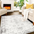 Istana Rugs 3x5 - White Cream/Grey Area Rugs - Kid & Pet Friendly Washable Rugs 3x5-3x5 Area Rugs - Foldable 3 x 5 Area Rug Washable Non Slip - Eco-Friendly Rug with Rubber Backing