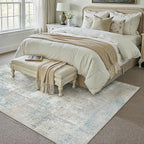 10x14 Area Rug Blue Cream Abstract Living Room Bedroom Washable Carpet Neutral Modern Non-Slip Soft Low Pile Lightweight Vacuumable Large Throw Rug for Dining Room