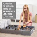 Under Bed Shoe Storage Organizer - TEAR-RESISTANT Heavy Duty 600D Material - Fits All Styles Men's and Women's Shoes, Up to 16 Pairs - Extra-Strong Zipper - Grey - Perfect for College Dorms