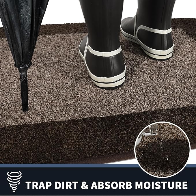 PURRUGS Dirt Trapping Door Mat 32" x 72", Non-Slip/Skid Machine Washable Entryway Rug, Shoes Scraper, Throw Rug, Super Absorbent Area Rug for Muddy Wet Shoes and Paws, Grayish Brown & Coffee