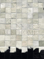 Round Geometric Patchwork Cowhide Leather Area Rug | Washable Non-Slip Carpet for Living Room, Bedroom & Home Décor(8x8 ft_White & Black)