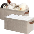 StorageWorks Narrow Storage Bins, Small Basket for Closet and Shelves, Rectangular Fabric Organizer with Handles, Toilet Paper Storage, Brown and Beige, 2-Pack
