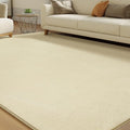 Solid Washable Area Rug - 5x7 Medium Pile Faux Cashmere Carpet for Living Room Bedroom, Light Yellow