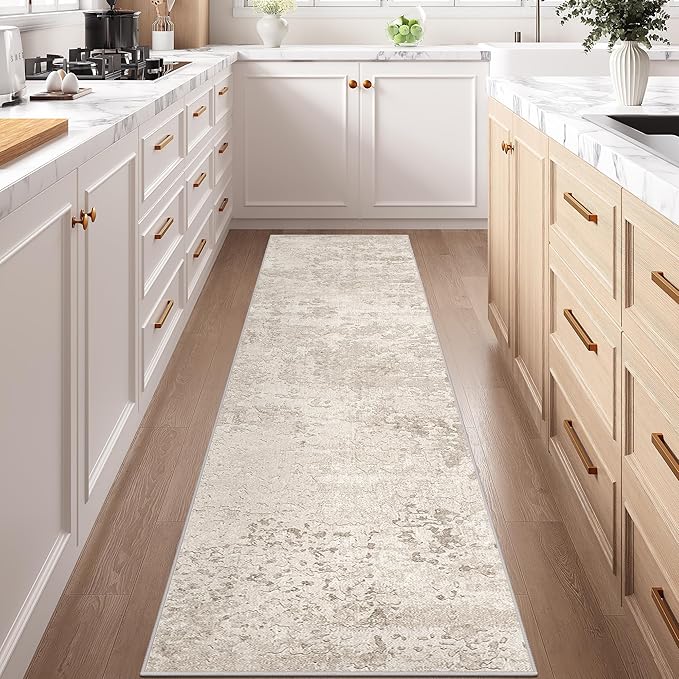 Art&Tuft 2x6 Runner Rug - Washable Runner Rugs, Non-Slip Runner Rug for Hallway, Low-Pile 2x6 Rug Runner Kitchen Laundry Room Rug Throw Carpet for Entrance Bedroom Living Room, Beige