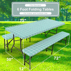 misaya Picnic Table Cover with Bench Cover, Waterproof Elastic Fitted Tablecloth for 6 Foot Tables, Rectangle Washable Polyester Tablecloths for Picnic, Camping, Outdoor (Teal, 30" x 72")