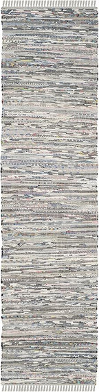 SAFAVIEH Rag Rug Collection Runner Rug - 2'3" x 8', Grey, Handmade Boho Stripe Cotton, Ideal for High Traffic Areas in Living Room, Bedroom (RAR121A)
