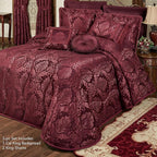 Touch of Class Camelot Luxury Bedding | Robust Burgundy | Matte Satin Damask on Richly Textured Jacquard-Woven Chenille | Designed 3 Piece Set Includes Cal King Quilted Bedspread & 2 King Shams