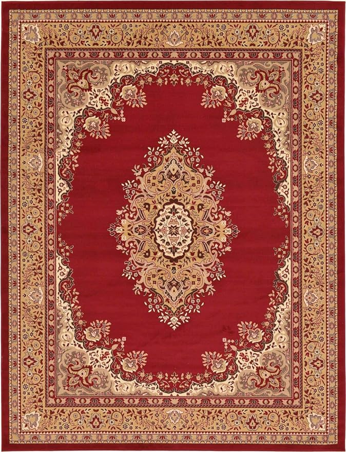 Unique Loom Reza Collection Traditional Persian Style Area Rug, 9 x 12 ft, Burgundy/Ivory