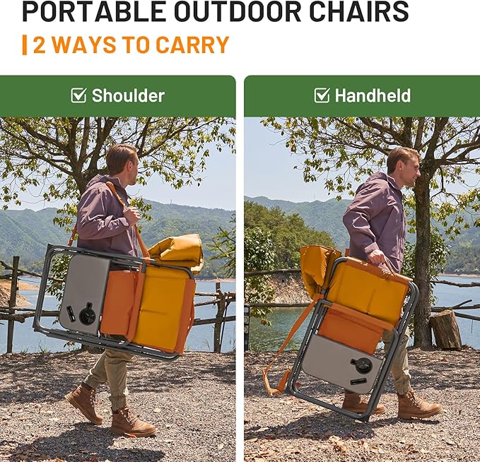 TIMBER RIDGE XXL Director’s Chair – Heavy Duty Folding Chair with Side Table, 500 lb Capacity, Extra Wide Padded Seat for Camping, Sports, Beach, Patio, and Outdoor Use, Orange-2 Pack