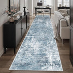 Soalmost Runner Rug 2'6" x 12' Washable Non-Slip 2.5x12 ft Long Runner Rugs for Kitchen Bathroom Laundry Room Vintage Ultra Thin Runners for Hallway Entryway Blue/Grey