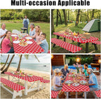 Smiry Picnic Table Cover with Bench Covers, Waterproof Elastic Fitted Tablecloth for 5 Foot Tables, Washable Polyester Tablecloths for Camping, Indoor & Outdoor (Red, 30x60 Inch 3-pc Set)