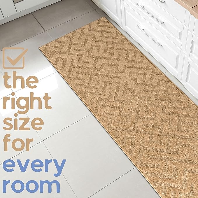 6ft Custom Cut Runner Rug for Indoor Entryway Foyer - Gold Tan | Non-Slip | Washable & Edge Bound