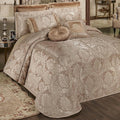 Touch of Class Camelot Luxury Bedding | Neutral Almond | Matte Satin Damask on Richly Textured Jacquard-Woven Chenille | Designed 3 Piece Set Includes Queen Quilted Bedspread & 2 Standard Shams