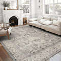 ReaLife Rugs Machine Washable Area Rug Runner - Living Room Bedroom Bathroom Kitchen Entryway Office - Padded Low Pile Stain Resistant Premium - Boho Farmhouse Vintage - Paz - Beige Gray Ivory 3'x5'