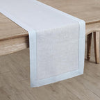 Solino Home Linen Light Blue Table Runner 36 Inches - Classic Hemstitch, 100% Pure Linen Coffee Table Runner 14 x 36 Inch Ideal for Dresser Tables, Christmas, New Year