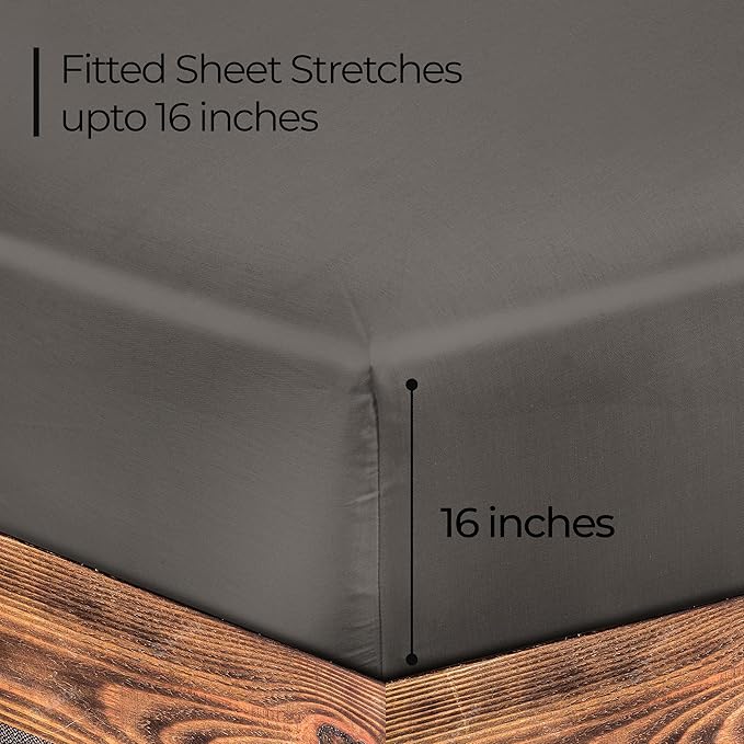 ROYALE LINENS 300 Thread Count 100% Long Staple Combed Cotton Fitted Sheet Full - Super Soft Deep Pocket Bottom Sheet - Fitted Sheets Only - Elastic Sheets (Full, Grey)