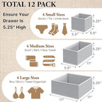 Simple Houseware Foldable Drawer Organizer for Clothes/Underwear/Panty/Onesie Stocking Bin, Set of 12, Gray