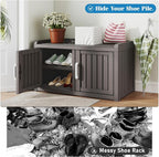 KAMABOKO Shoe Storage Cabinet Waterproof UV-Resistant, Entryway Storage Bench Indoor Outdoor with 2 Barn Doors, Adjustable Shelves for Entryway, Bedroom, Hallway,Living Room(Grey)