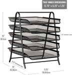 Mind Reader 5-Tier Paper Tray Organizer, Vertical Desktop File Storage Rack, Office, Metal Mesh, Black