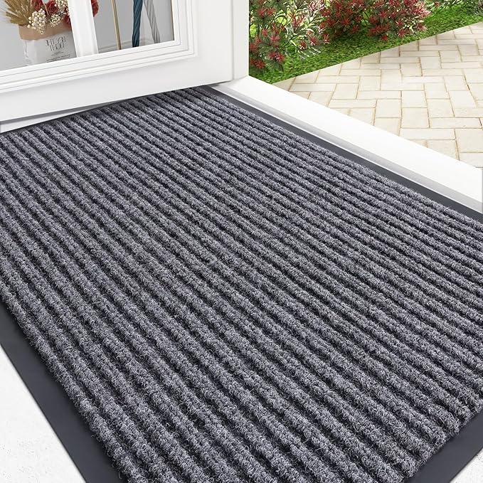 OLANLY Front Door Mat Indoor Outdoor Entrance, Waterproof Heavy Duty Doormat, Fade Resistant, Low Profile, Easy Clean Patio Porch Welcome Floor Mats for Entry, 33x21, Grey