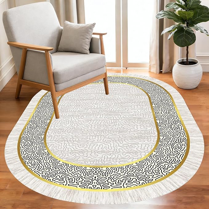 Off White Black Gold Indoor Rugs Modern Minimalist Abstract Geometric Pattern Home Office Area Rug 12x15 for Livingroom Bedroom Dining Room Soft Durable Non Skid Carpet Under Table Bordered Floor Mat