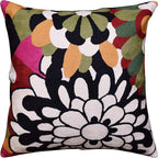 Black Daisy Floral Pillow Cover Flower Pillowcase Outdoor Suzani Accent Cushion Traditional Chair Cushions Hand Embroidered Wool Size - 18x18