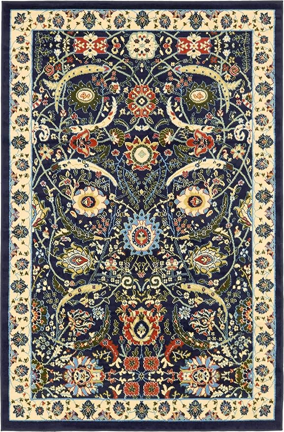 Unique Loom Espahan Collection Area Rug - Cape Cod (5' 1" x 8' Rectangle, Navy Blue/ Black)