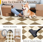2x6 Runner Checkered Rug for Hallways Brown Washable Long Carpet Non-Slip Low Pile Boho Indoor Accent Throw Rug for Entrance Kitchen Bedroom Dining Laundry