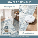8x10 Area Rugs for Living Room, Machine Washable Non Slip Vintage Rugs, Low Pile Lightweigt Chenille Print Indoor Rug for Bedroom, Dining Room, Home Office, Blue