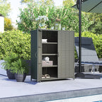 Outsunny Wicker Outdoor Storage Cabinet with Shelves, 4-Shelf Outdoor Pool Towel Cabinet with Two Doors, Rattan Patio Storage Shelves for Garden, Backyard, Porch, Dark Gray