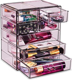 Sorbus Acrylic Makeup Organizer Set, 7-Drawer Vanity & Countertop Cosmetic Storage with Small & Wide Drawers, Purple Makeup Storage for Brushes, Lipsticks, Jewelry – Holiday Gift for Women & Teens
