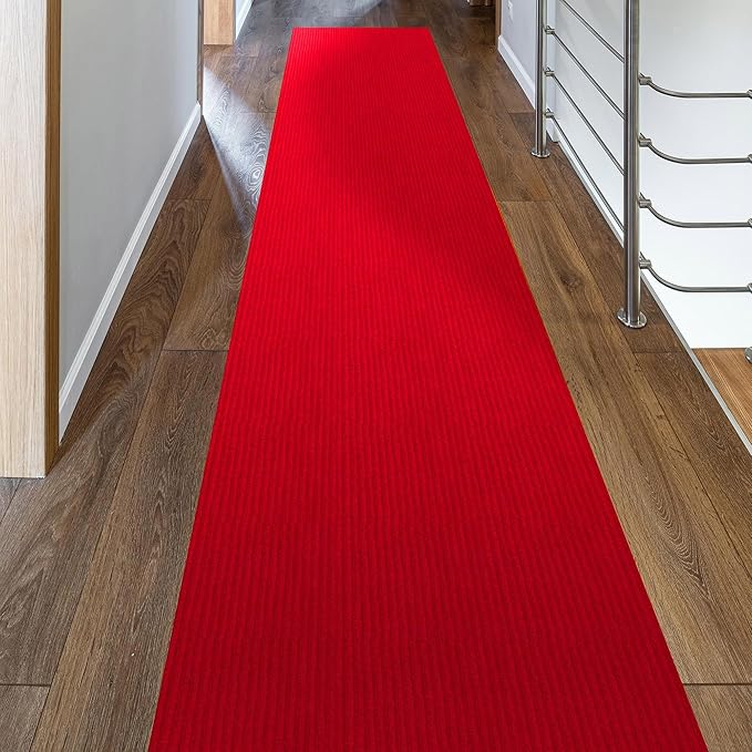 Ottomanson 2'7" x 23' Hallway Runner with Scraper Pile Extra Durable Non-Slip Rug Mat for Indoor & Outdoor Use - Ideal for Kitchen, Entryway, Patio & Garage - High-Traffic Carpet, Red