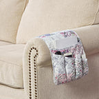 Brilliant Sunshine Rose Toile Couch Sofa Armrest 5 Pockets Organizer, Slip Resistant Recliner Armchair Caddy, Washable Remote Controls Holder, Storage for Magazine, Tablet, iPad, 35×13", Blue Pink