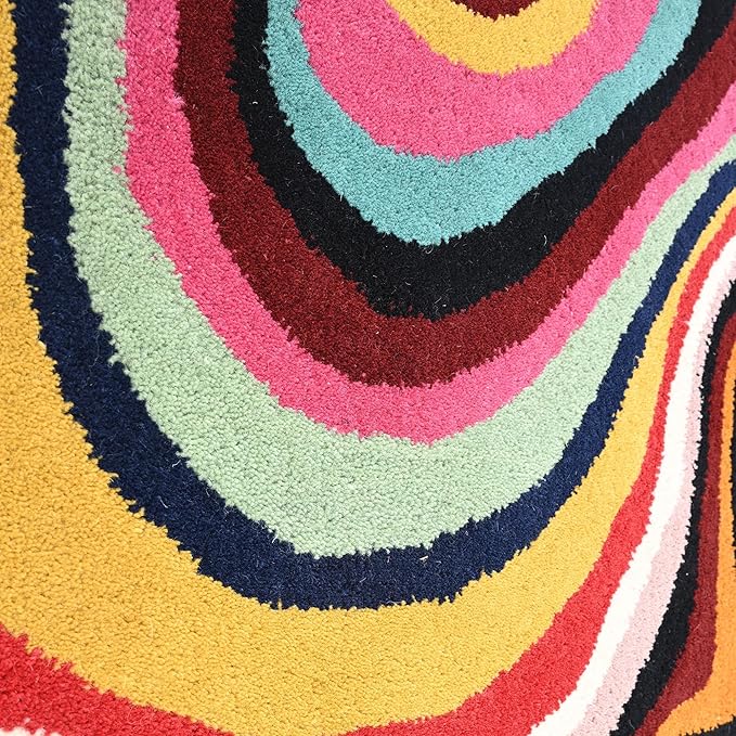 Irregular Shaped Handmade Wool Rug | Modern Colourful Stripe Premium Area Rug Perfect for Home Decor (9x9 ft, Multi.)