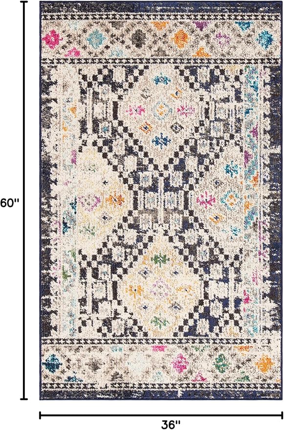 SAFAVIEH Madison Collection Accent Rug - 3' x 5', Black & Yellow, Boho Diamond Distressed Design, Non-Shedding & Easy Care, Ideal for High Traffic Areas in Entryway, Living Room, Bedroom (MAD418Z)