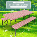 misaya Picnic Table Cover with Bench Cover, Waterproof Elastic Fitted Tablecloth for 6 Foot Tables, Rectangle Washable Polyester Tablecloths for Picnic, Camping, Outdoor (Red, 30" x 72")