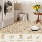 DUKINO 2x4 Rug for Entryway, Lightweight Washable Runner Rug with Non Slip Backing, Vintage Floral Low Pile Small Carpet Runner for Kitchen, Hallway, Entryway, Bathroom, Bedroom, Beige