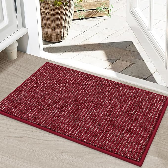 BEQHAUSE Dirt Trapper Door Mat 20" x 32", Non-Slip Washable Doormats Entrance Mat, Dirt Resistant and Absorbent Welcome Mat, Low Profile Floor Mats for Front Back Door and Entryway, Red