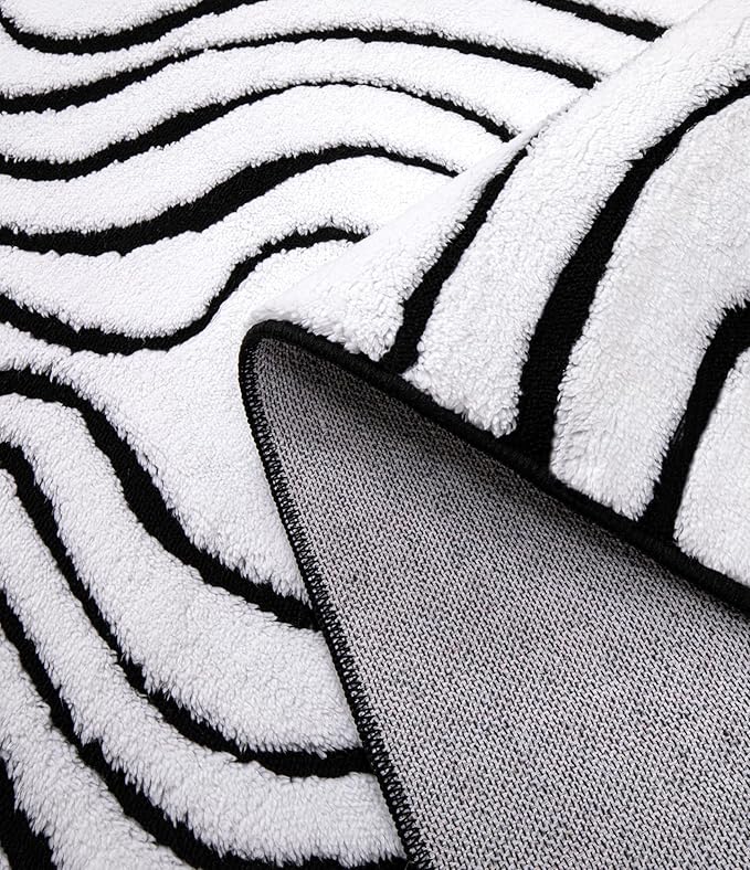 YIHOUSE Modern Rugs for Living Room 6x9, Washable Black and White Bedroom Rug, Fluffy Geometric Dining Room Rugs for Under Table Home Decor